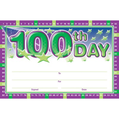 North Star Teacher Resource 100th Day Anytime Awards, 8.5" x 5.5", Multicolor, 36/Pack, 6 Pack/Bundle (NST6009-6)