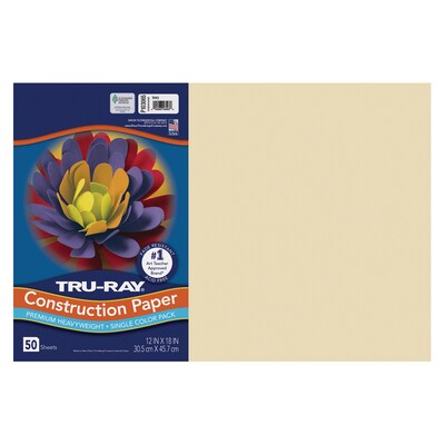 Tru-Ray Fade-Resistant, 12" x 18" Construction Paper, Ivory, 50 Sheets Per Pack, 5 Packs (PAC103065-5)
