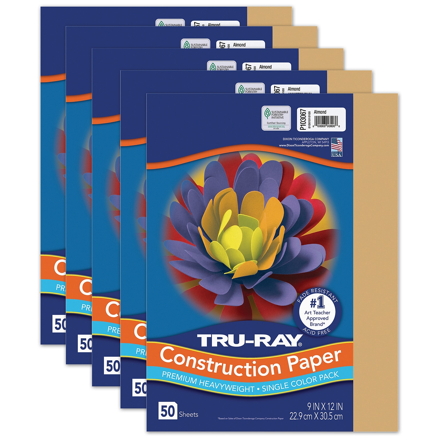 Tru-Ray Fade-Resistant, 9 x 12 Construction Paper, Almond, 50 Sheets Per Pack, 5 Packs (PAC103067-5)