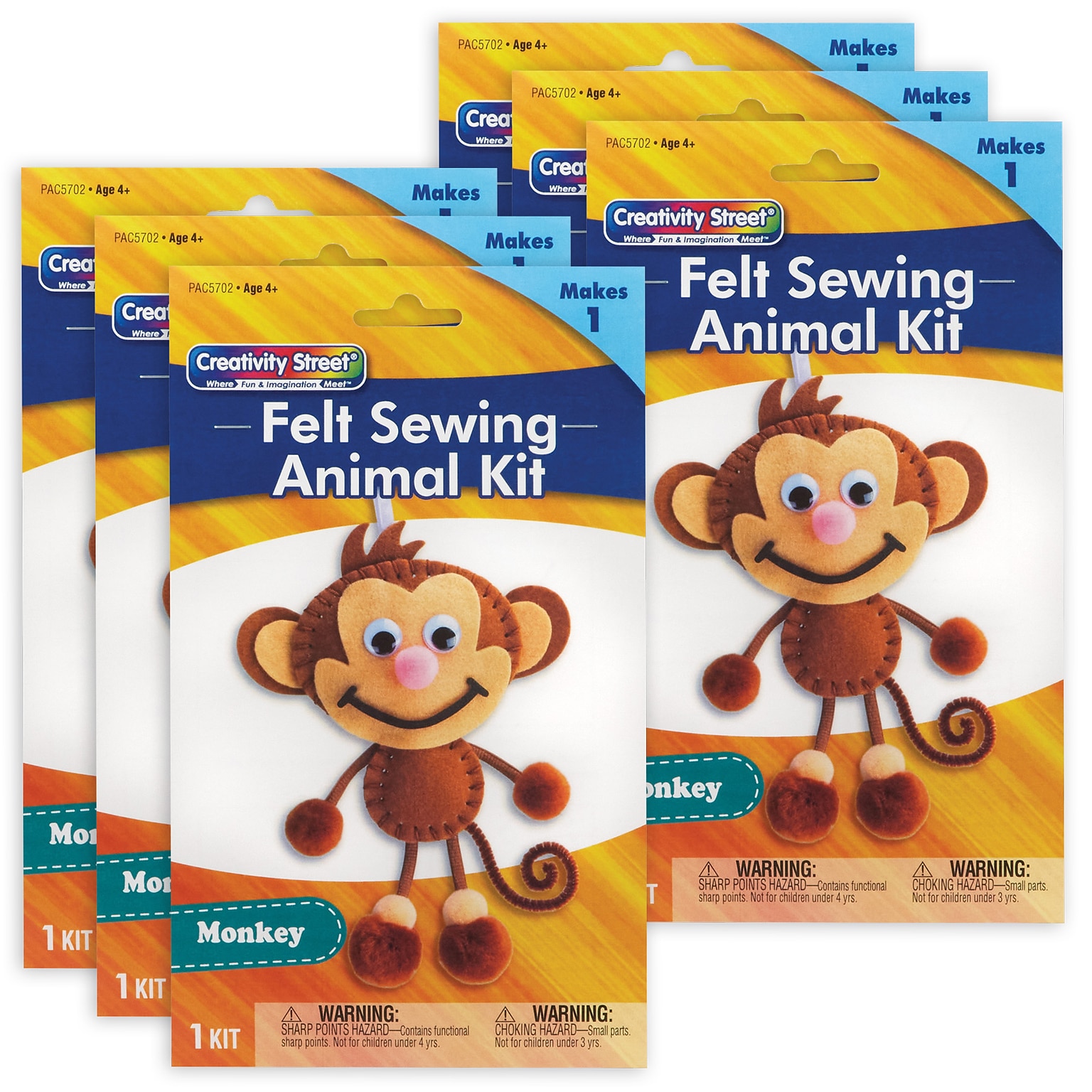 Creativity Street® Felt Sewing Animal Kit, Monkey, 6 Kits (PACAC5702-6)