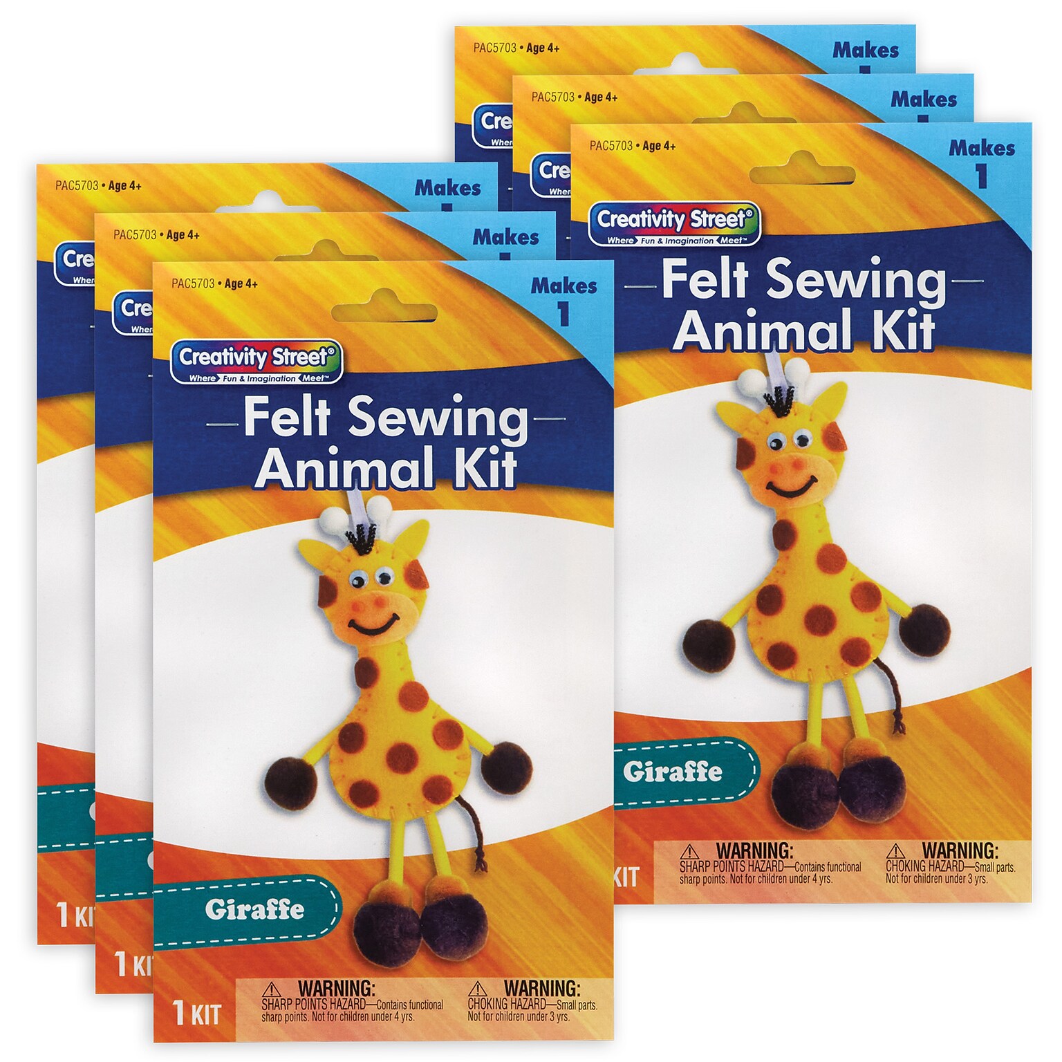 Creativity Street® Felt Sewing Animal Kit, Giraffe, 6 x 11 x 0.75, 6 Kits (PACAC5703-6)