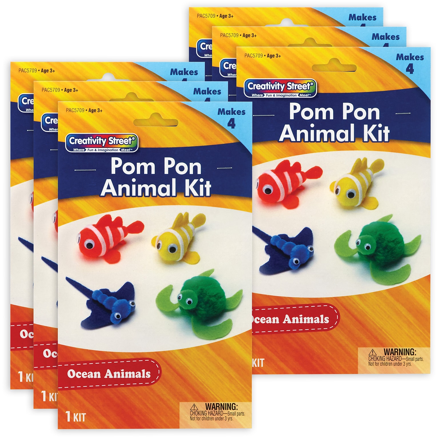 Creativity Street® Pom Pon Animal Kit, Ocean Animals, Assorted Sizes, 4 Animals Per Kit, 6 Kits (PACAC5709-6)