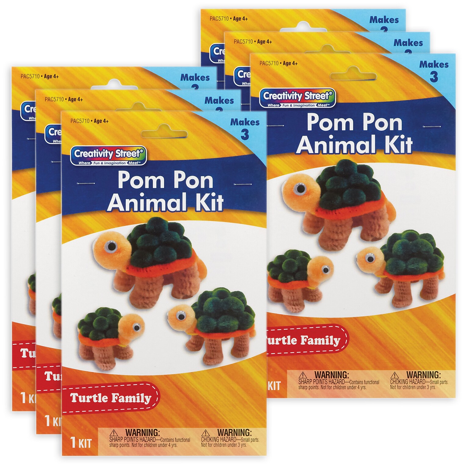 Creativity Street® Pom Pon Animal Kit, Turtle Family, Assorted Sizes, 3 Turtles Per Kit, 6 Kits (PACAC5710-6)