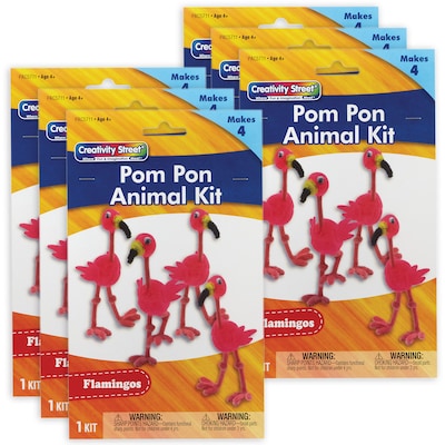 Creativity Street® Pom Pon Animal Kit, Flamingos, 2 x 2.75 x 5.25, 4 Flamingos Per Kit, 6 Kits (P