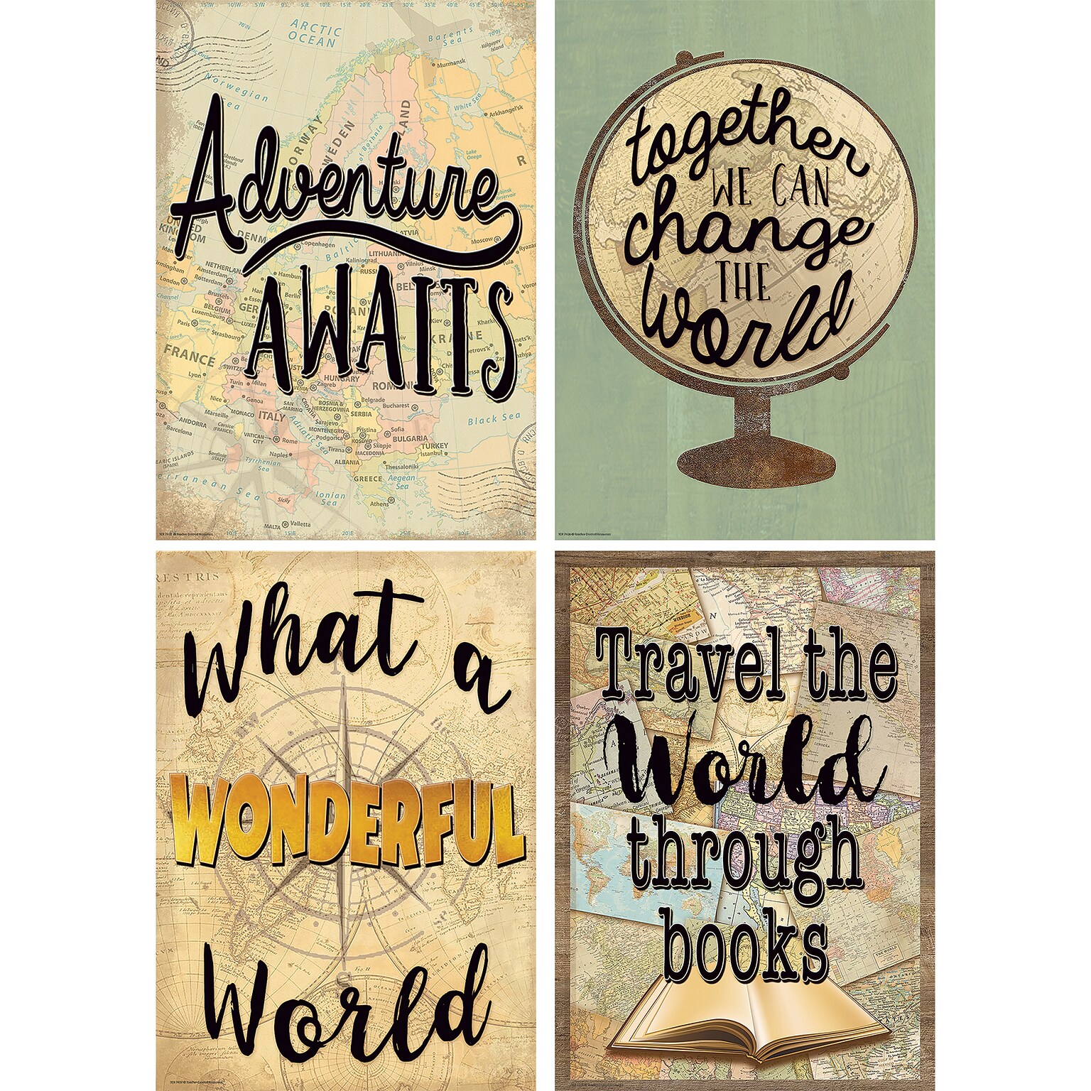 Teacher Created Resources 13-3/8 x 19 Travel the Map Posters, 4/Set (TCR2088529)