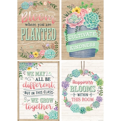 Teacher Created Resources 13-3/8 x 19 Rustic Bloom Posters, 4/Set (TCR2088537)