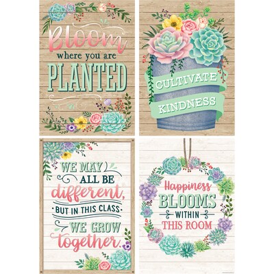 Teacher Created Resources 13-3/8 x 19 Rustic Bloom Posters, 4/Set (TCR2088537)