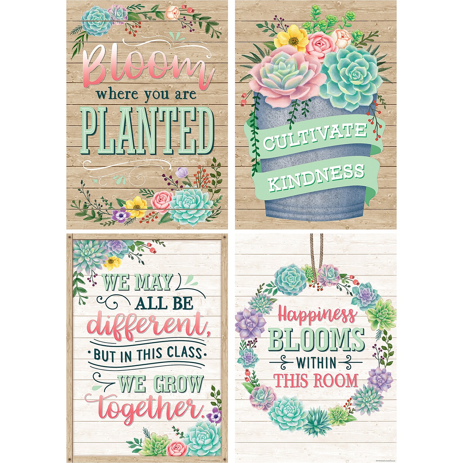 Teacher Created Resources 13-3/8 x 19 Rustic Bloom Posters, 4/Set (TCR2088537)