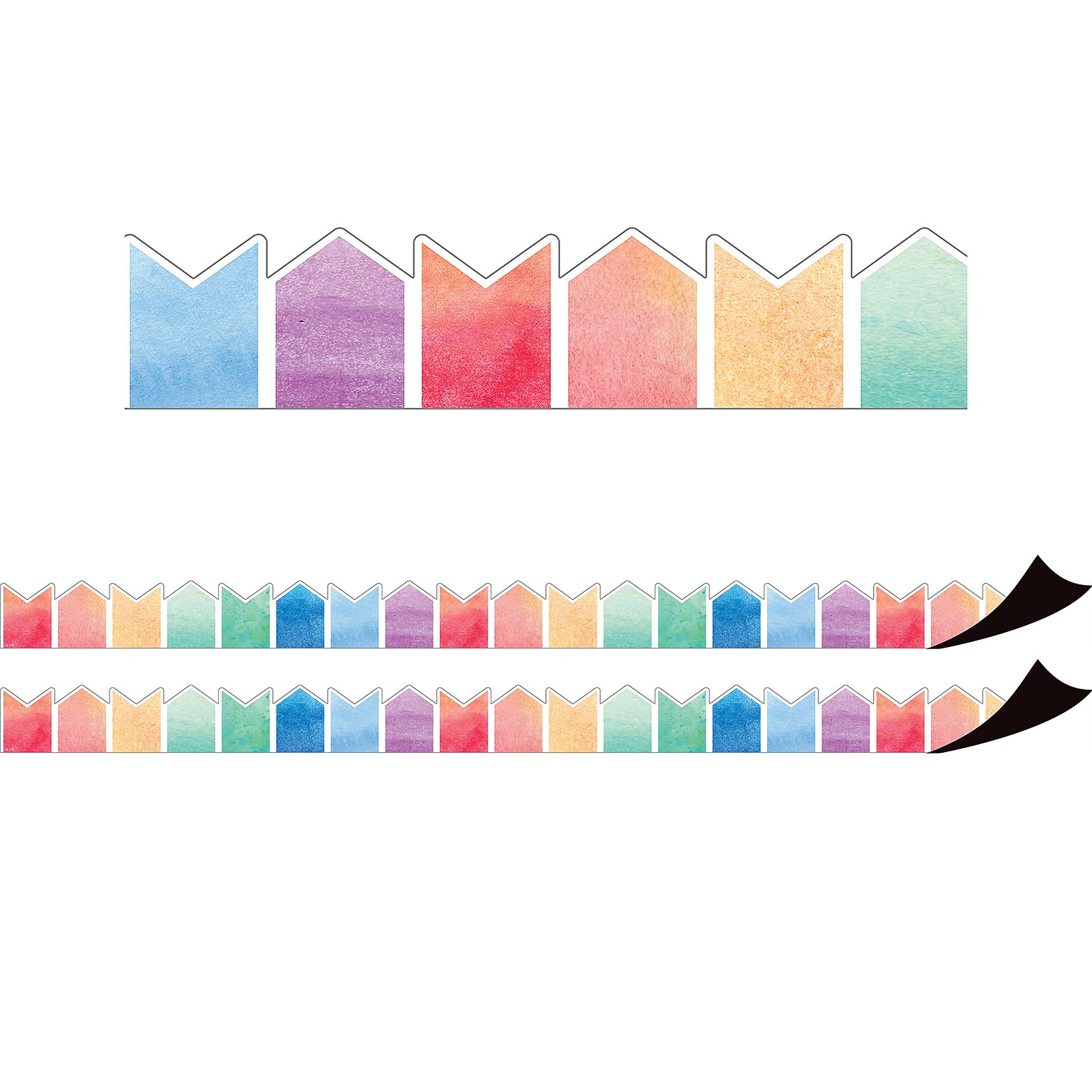 Teacher Created Resources Magnetic Borders/Trim, 1.5 x 24, Watercolor Pennants, 2/Pack (TCR77558-2)