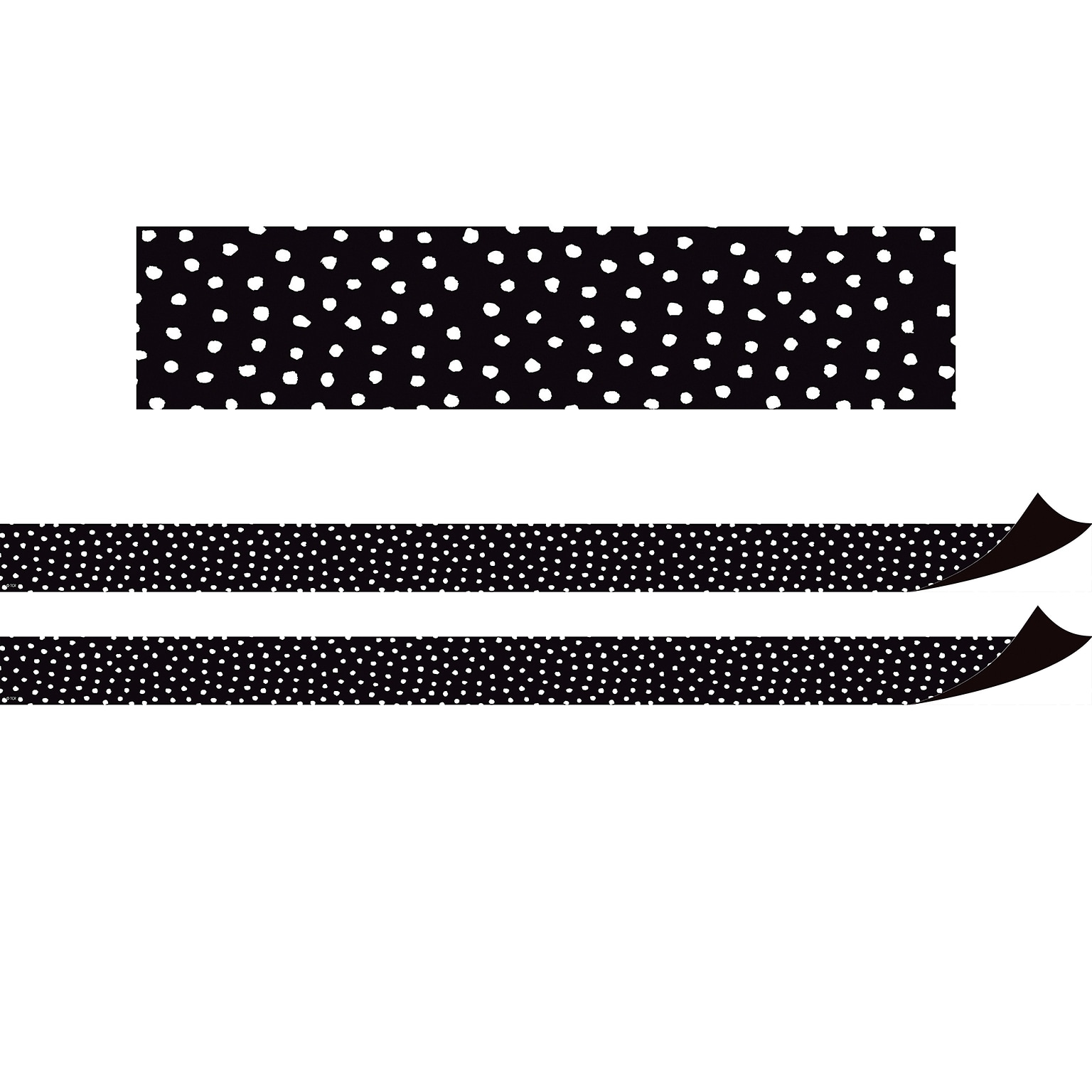 Teacher Created Resources Straight Magnetic Borders/Trim, 1.5 x 24, Black with White Painted Dots, 2/Pack (TCR77565-2)