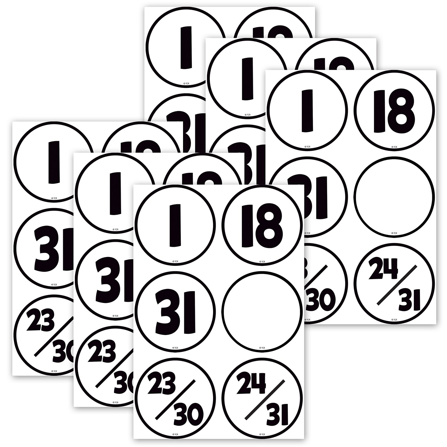 Teacher Created Resources Black & White Calendar Days Numbers, 36/Pack, 6 Pack/Bundle (TCR7081-6)