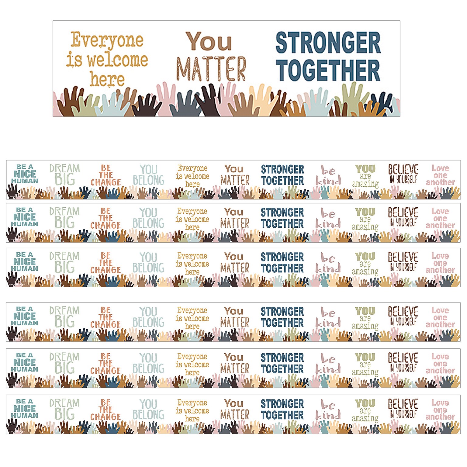 Teacher Created Resources Everyone is Welcome Straight Borders/Trim, 3 x 35, Helping Hands, 6/Pack (TCR7124-6)