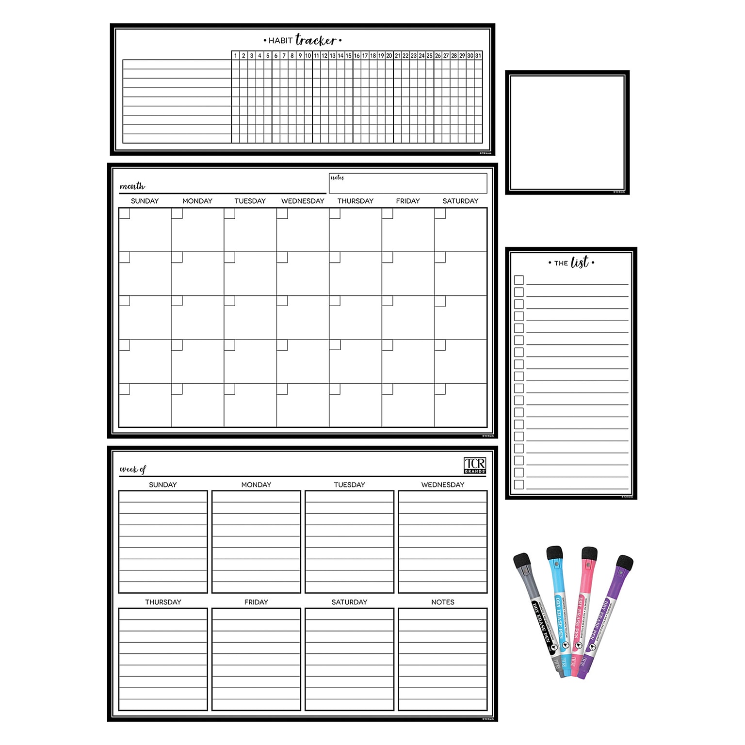 Teacher Created Resources® Black & White Dry-Erase Magnetic Calendar Set (TCR77407)