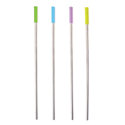 Gourmet By Starfrit Stainless Steel Reusable Straight Straws with Cleaning Brush, 4-Pack (080723-006
