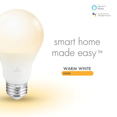 Globe Electric A19-Shape E26-Base Wi-Fi Dimmable 60-Watt-Equivalent Frosted Smart LED Light Bulbs, Soft White, 2/Pack (34209)