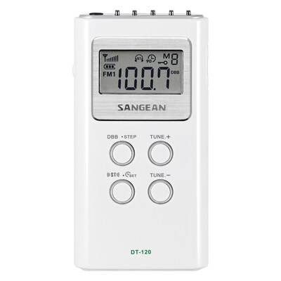 Sangean Portable Pocket AM/FM Digital Clock Radio, White (DT-120 WHITE)