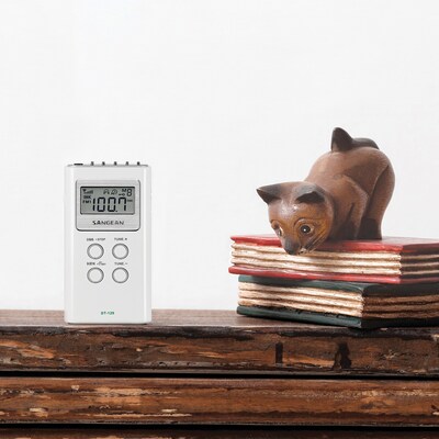 Sangean Portable Pocket AM/FM Digital Clock Radio, White (DT-120 WHITE)