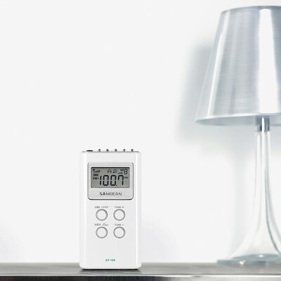 Sangean Portable Pocket AM/FM Digital Clock Radio, White (DT-120 WHITE)