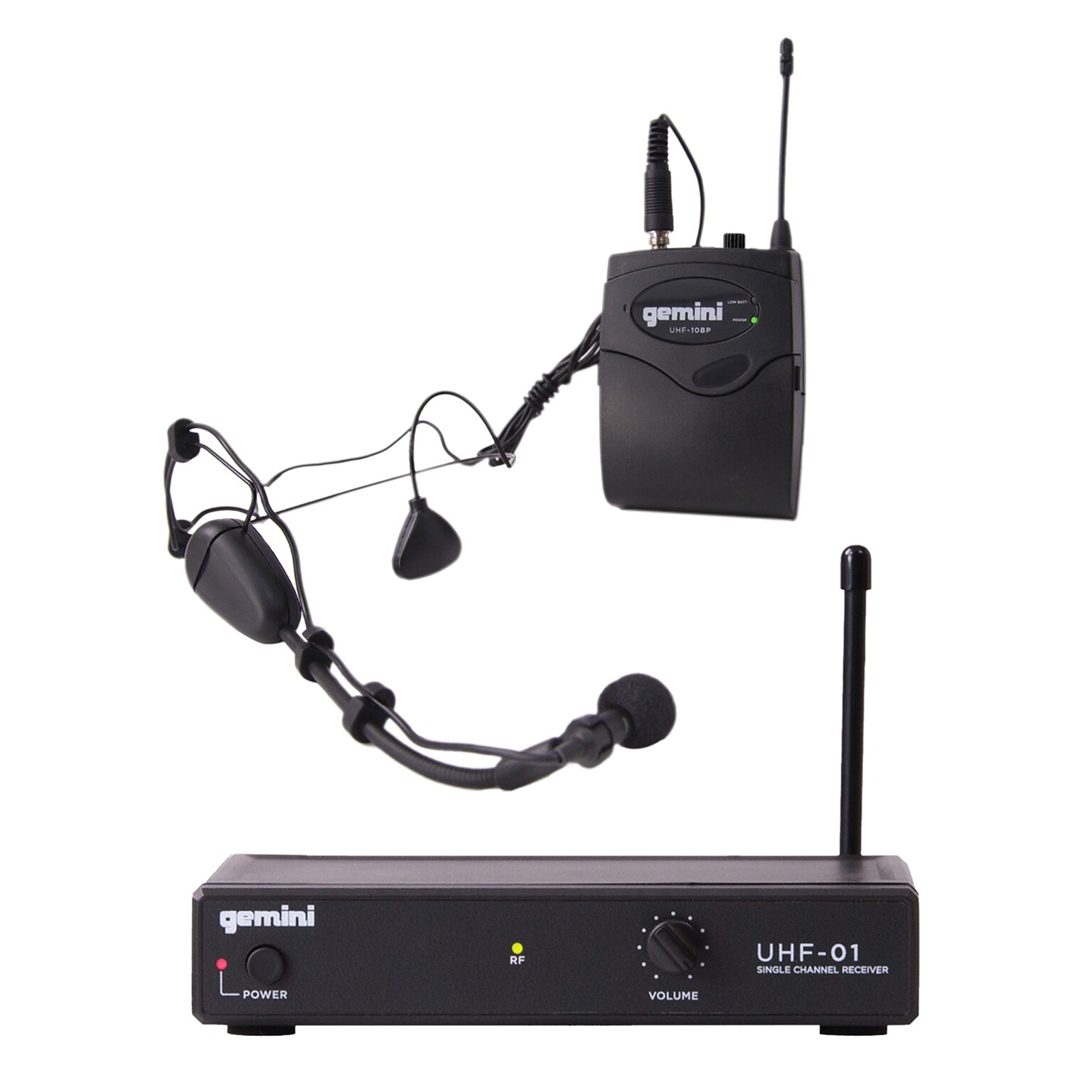 Gemini Wireless Microphone System with Headset & Lavalier Microphones, Black (UHF-01HL-F2)