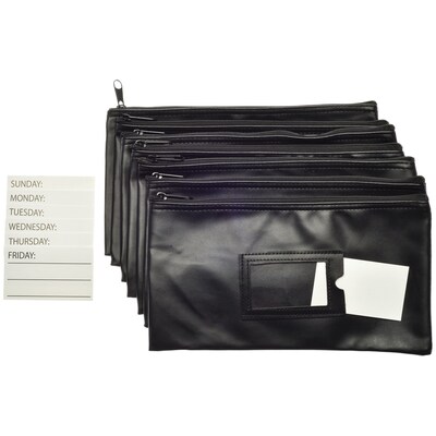 Nadex Coins Vinyl Zippered Bank Deposit Cash & Coin Bags with Card Window, Black, 7-Day Pack (NCB9-1002-BLK)