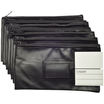 Nadex Coins Vinyl Zippered Bank Deposit Cash & Coin Bags with Card Window, Black, 7-Day Pack (NCB9-1002-BLK)