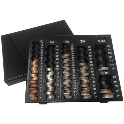 Nadex Coins Coin Handling Tray, 6 Compartments, Black (NCS8-1122)