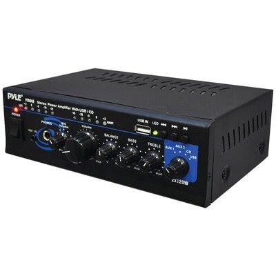Pyle PTAU45 120-Watt x 2 Stereo Power Amp with USB Reader, Black