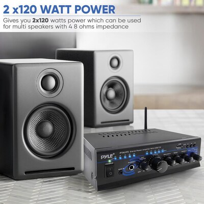 Pyle PTAU45 120-Watt x 2 Stereo Power Amp with USB Reader, Black