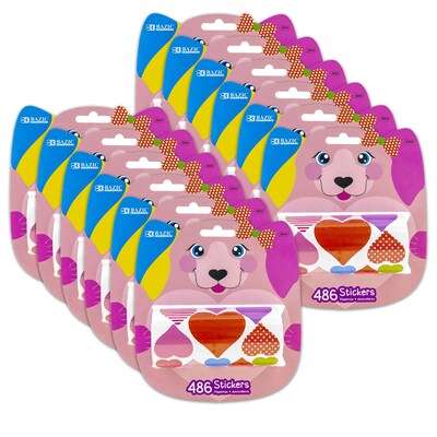 BAZIC Heart Stickers, Assorted Colors, 486 Per Roll, 12 Rolls (BAZ3866-12)