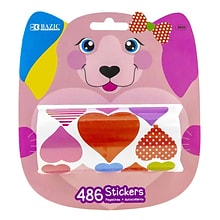 BAZIC Heart Stickers, Assorted Colors, 486 Per Roll, 12 Rolls (BAZ3866-12)