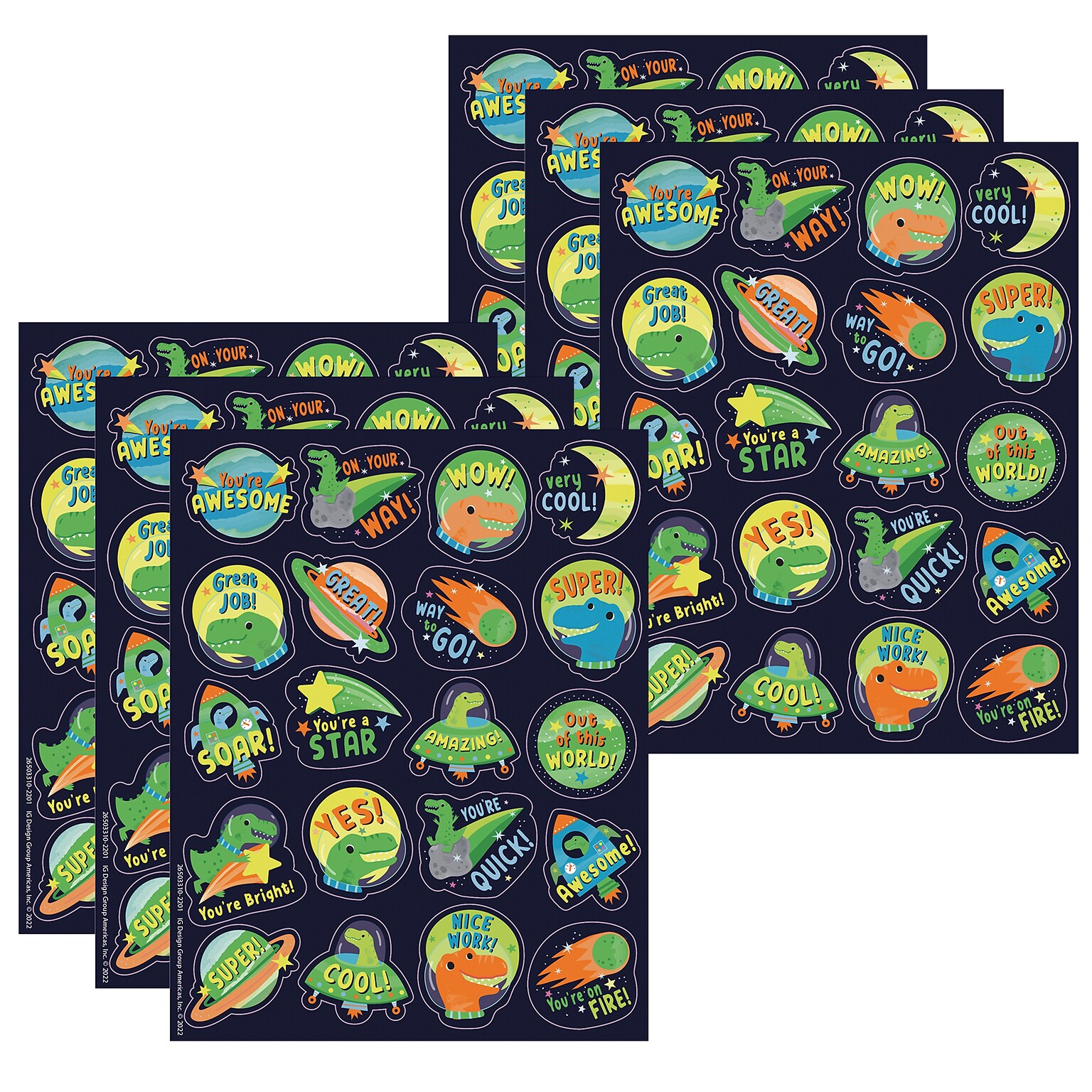 Eureka Dinosaur Breath Scented Stickers, Multicolored, 80 Per Pack, 6 Packs (EU-650331-6)