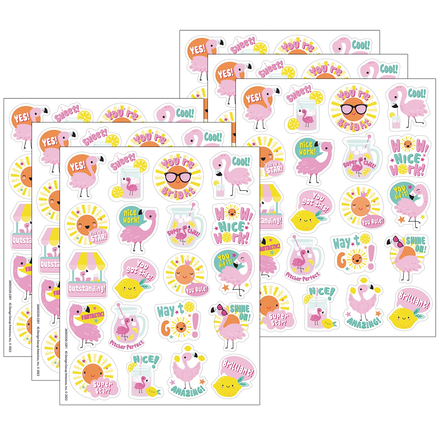 Eureka Flamingo Strawberry Lemonade Scented Stickers, Multicolored, 80 Per Pack, 6 Packs (EU-650332-6)