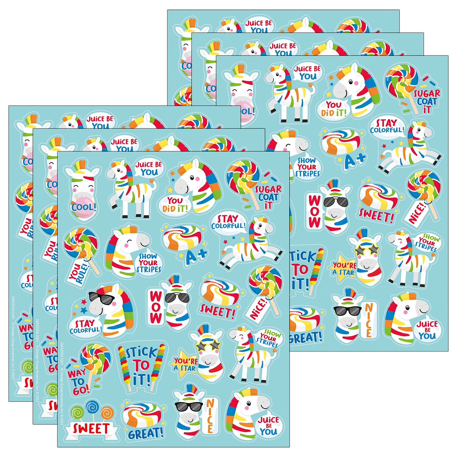 Eureka Fruit Zebras Fruit Punch Scented Stickers, Multicolored, 80 Per Pack, 6 Packs (EU-650335-6)