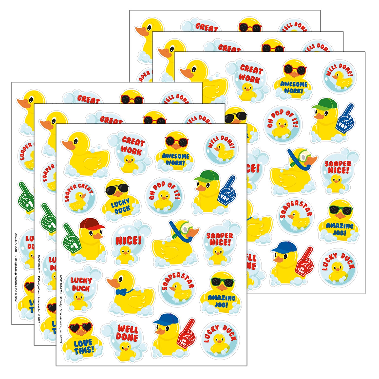 Eureka Rubber Duckies Bubble Bath Scented Stickers, Multicolored, 80 Per Pack, 6 Packs (EU-650337-6)