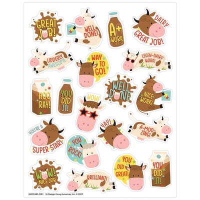 Eureka Brown Cows Chocolate Milk Scented Stickers, Multicolored, 80 Per Pack, 6 Packs (EU-650338-6)