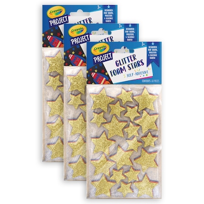 Crayola® Foam Star Stickers, Assorted Colors & Sizes, 60 Per Pack, 3 Packs (PAC1664CRA-3)