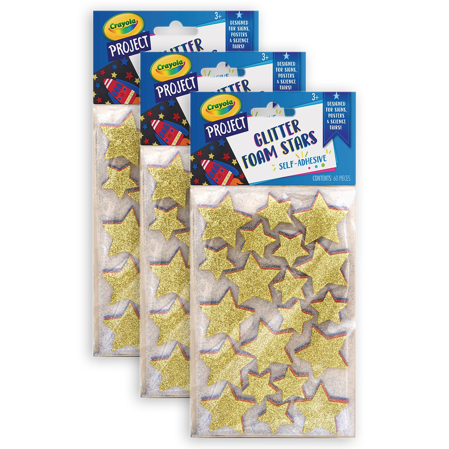 Crayola® Foam Star Stickers, Assorted Colors & Sizes, 60 Per Pack, 3 Packs (PAC1664CRA-3)