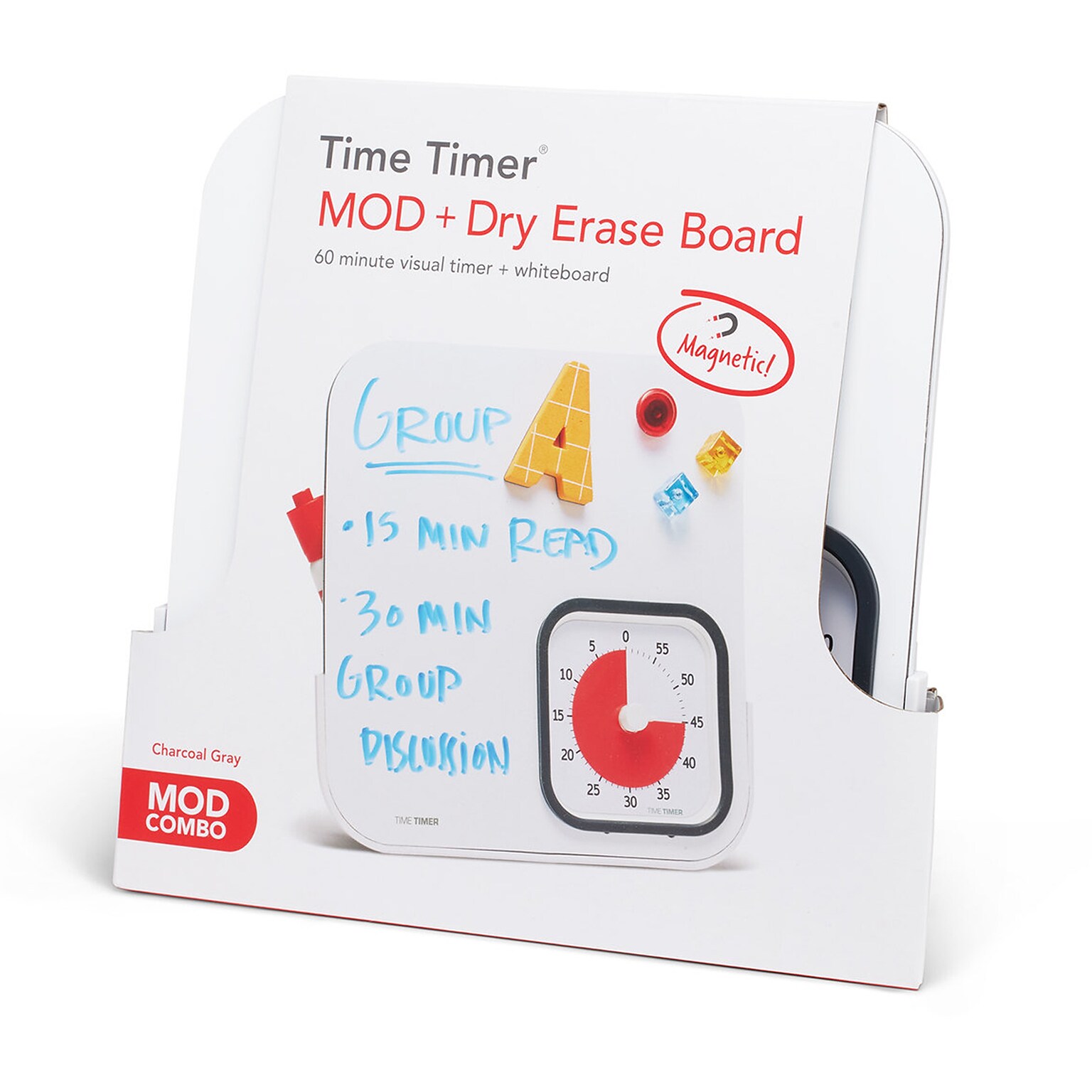 Time Timer 60-Minute Wind Up Timer with Magnetic Dry Erase Board, White/Red (TTM9BDEBW)