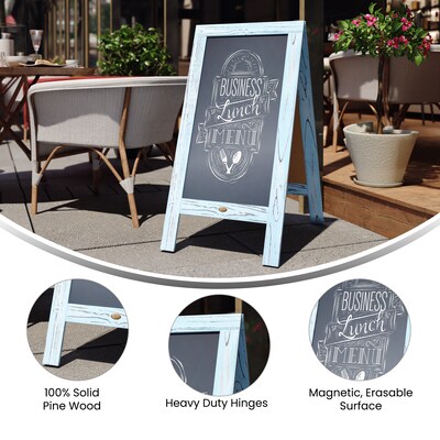 Flash Furniture Canterbury Vintage Wooden A-Frame Magnetic Indoor/Outdoor Chalkboard Sign, Robin Blue, 40"x20" (HGWAGDIS542315)
