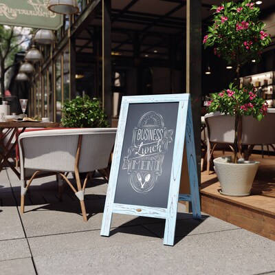 Flash Furniture Canterbury Vintage Wooden A-Frame Magnetic Indoor/Outdoor Chalkboard Sign, Robin Blue, 40"x20" (HGWAGDIS542315)