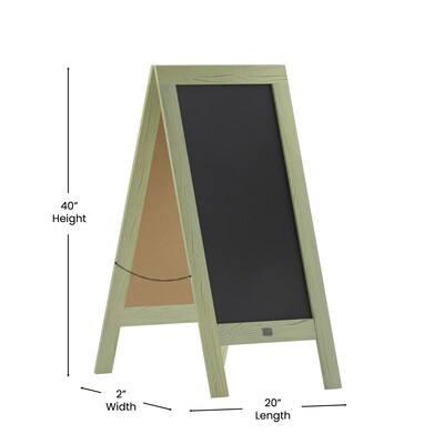 Flash Furniture Canterbury Vintage Wooden A-Frame Magnetic Indoor/Outdoor Chalkboard Sign, Green, 40" x 20" (HGWAGDI554315)