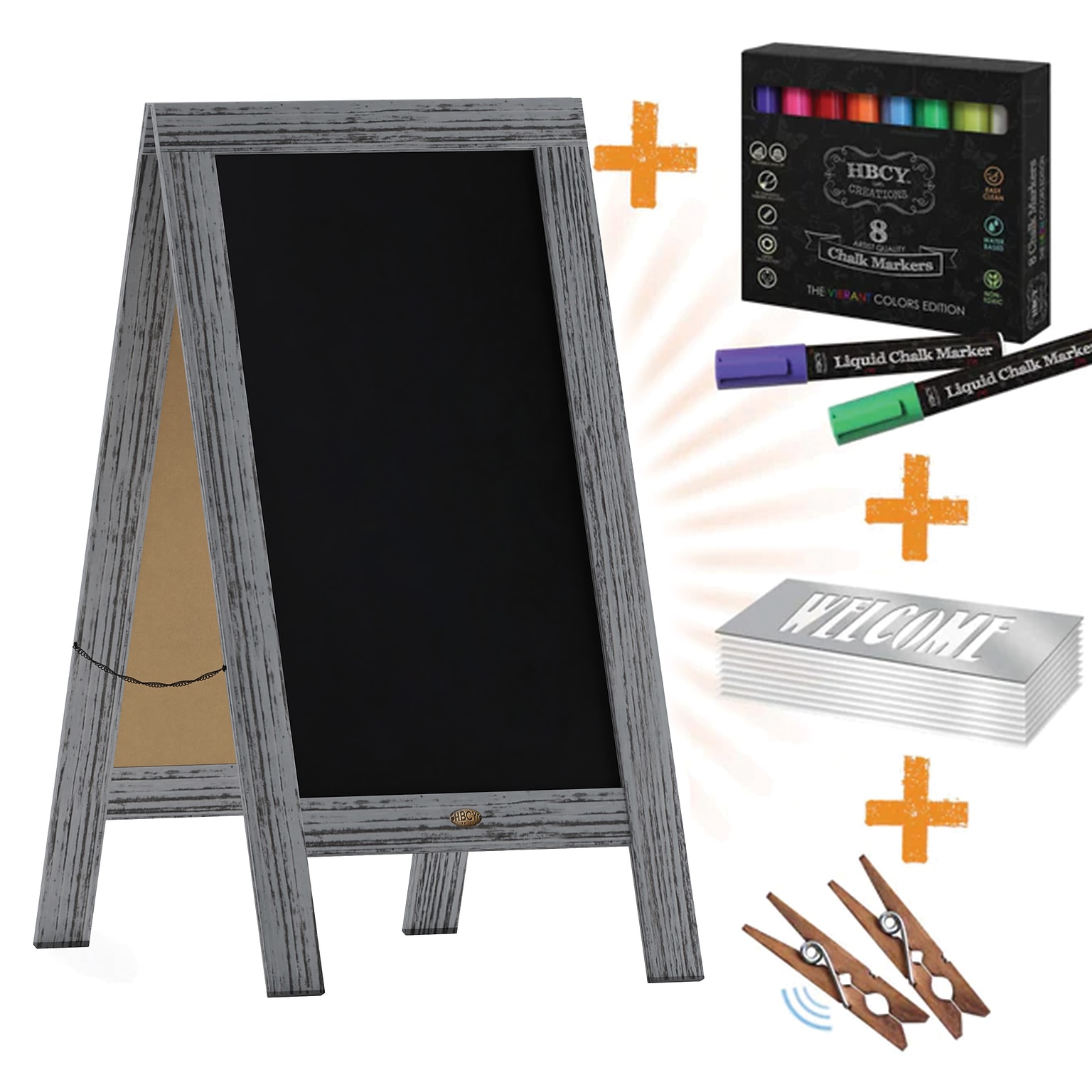 Flash Furniture Canterbury Wooden Indoor/Outdoor A-Frame Magnetic Chalkboard Sign Set, Graywashed, 40 x 20 (HGWAGDI742315)