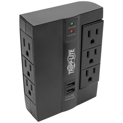 Tripp Lite Protect It! 6-Outlet 2-USB Port Surge Protector with 3 Rotatable Outlets, Black (SWIVEL6USB)