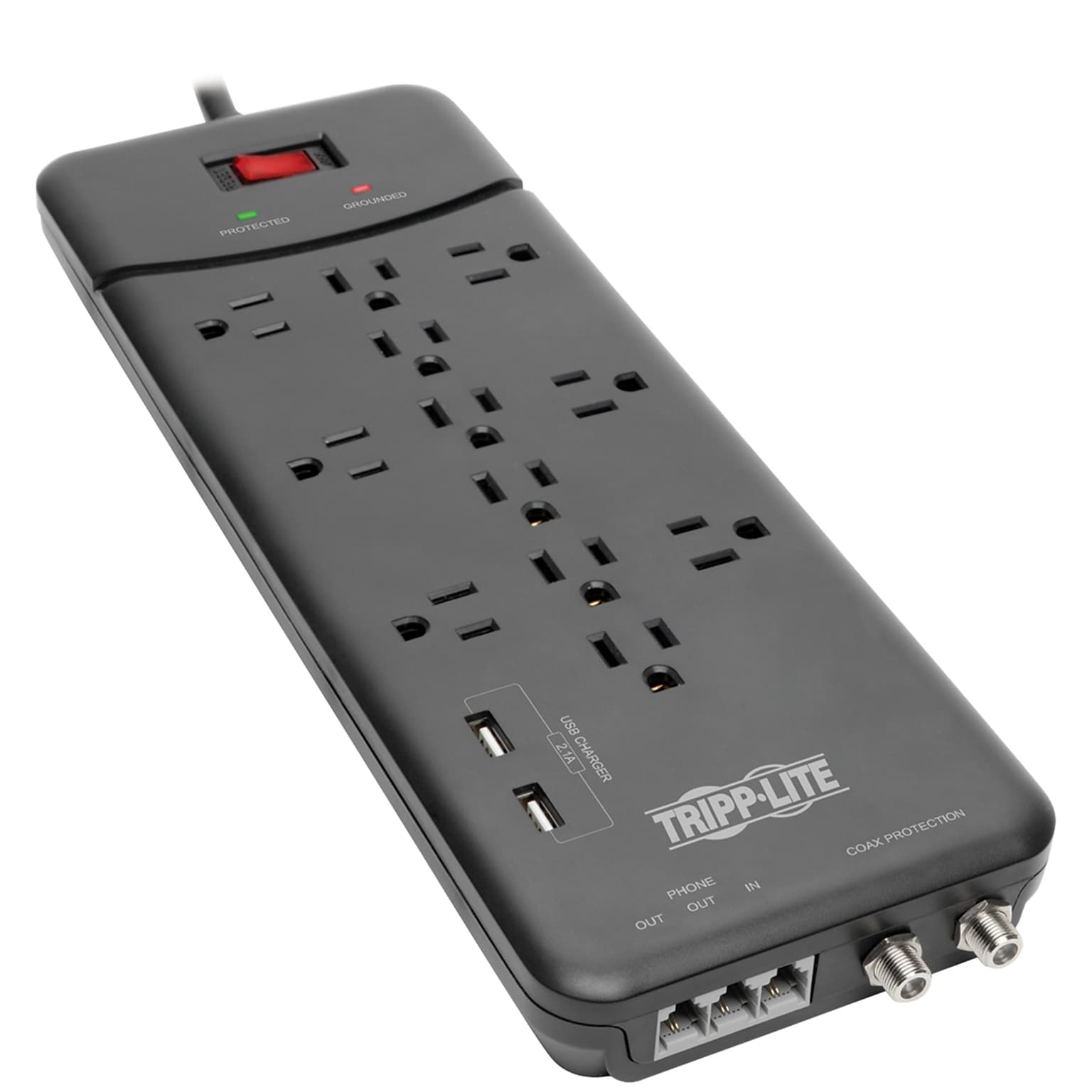 Tripp Lite Protect It! 12-Outlet 2-USB Port Surge Protector, 8 ft., Black (TRPTLP128USBB)