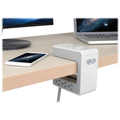 Tripp Lite Protect It! 6-Outlet 2-USB & 1-USB-C Port Surge Protector Desk Clamp, 8 ft., White (TRPTLP648USBC)