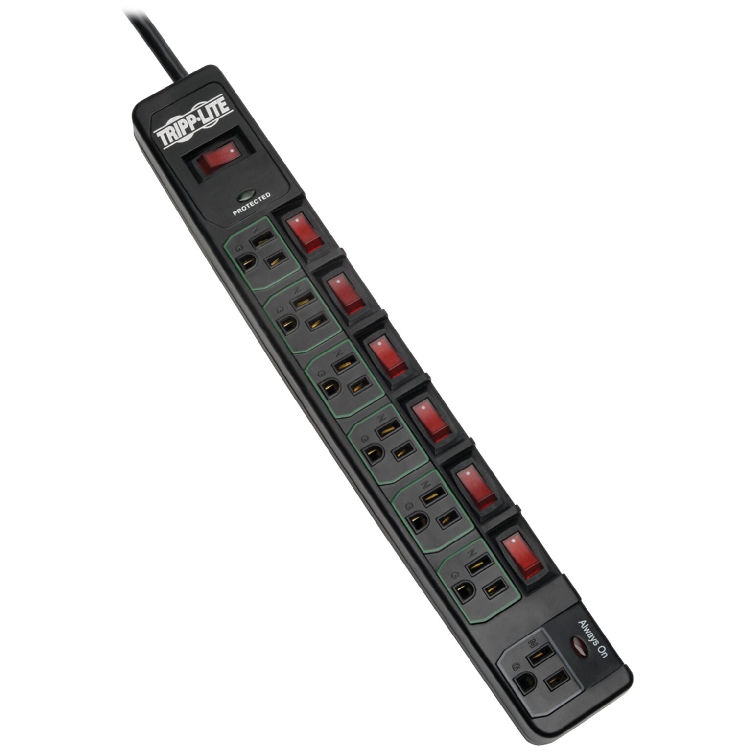 Tripp Lite ECO-Surge 7-Outlet Surge Protector with 6 Individually Controlled Outlets, 6 ft., Black (TLP76MSGB)