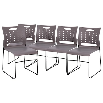 Flash Furniture HERCULES Series Plastic Sled Base Stack Chair with Air-Vent Back, Gray, 5 Pack (5RUT