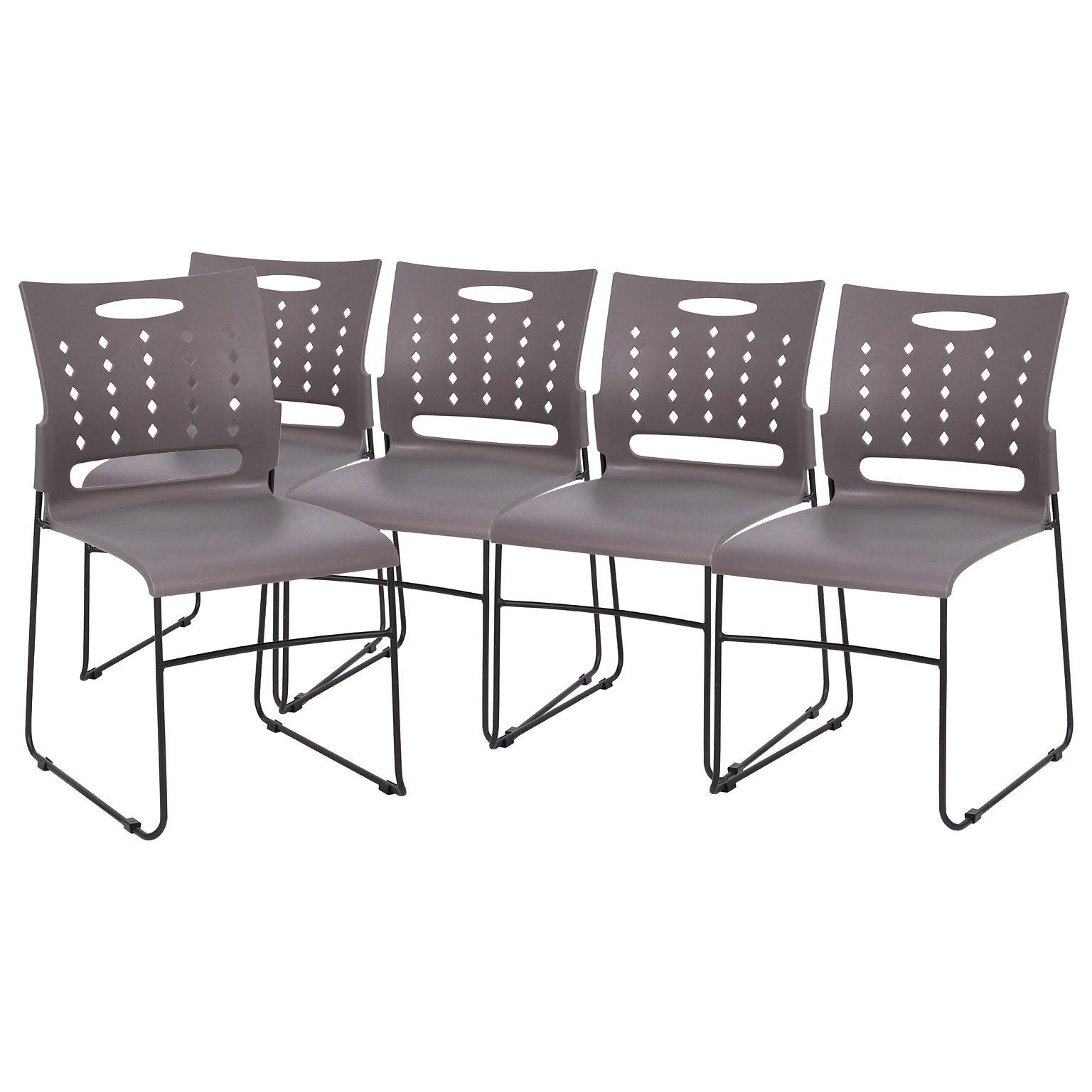 Flash Furniture HERCULES Series Plastic Sled Base Stack Chair with Air-Vent Back, Gray, 5 Pack (5RUT2GYBK)