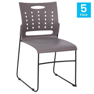 Flash Furniture HERCULES Series Plastic Sled Base Stack Chair with Air-Vent Back, Gray, 5 Pack (5RUT2GYBK)