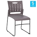 Flash Furniture HERCULES Series Plastic Sled Base Stack Chair with Air-Vent Back, Gray, 5 Pack (5RUT